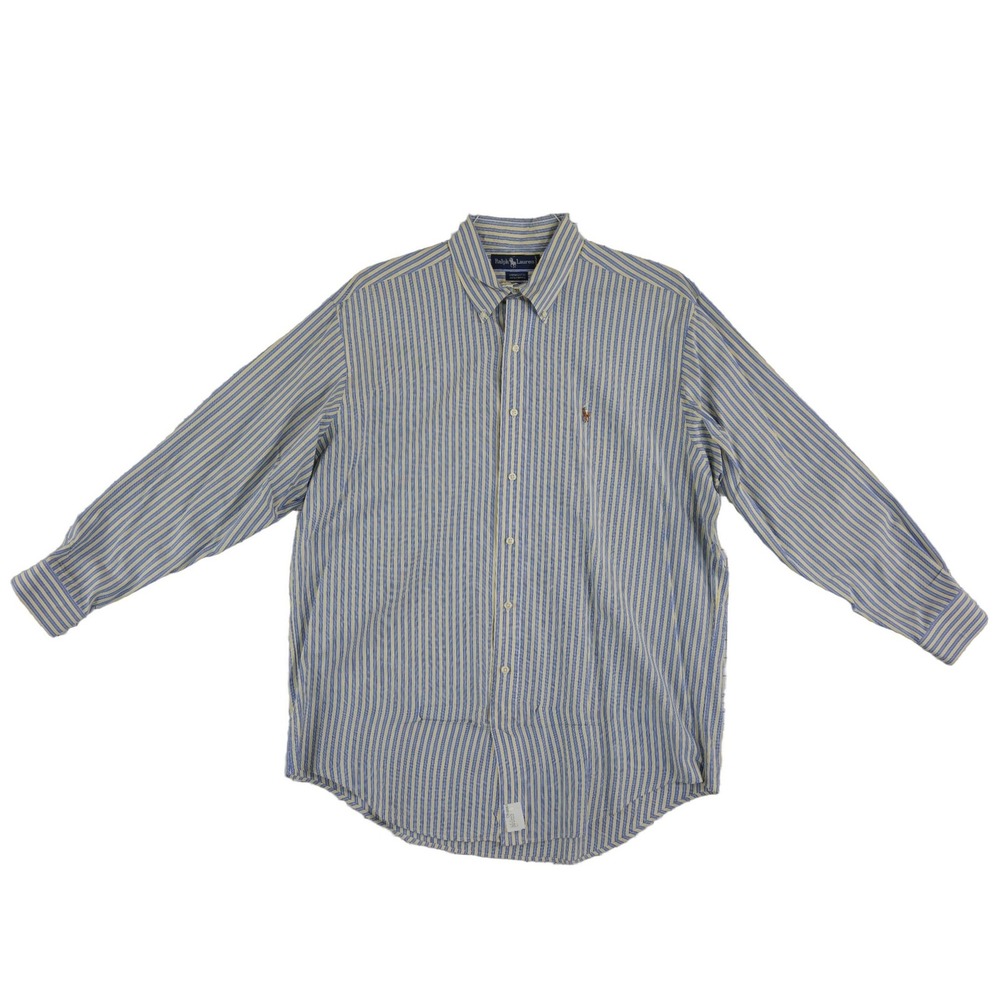 Ralph Lauren Yarmouth Shirt Men's Size 16.5 34 Blue Yellow Striped 100% Cotton